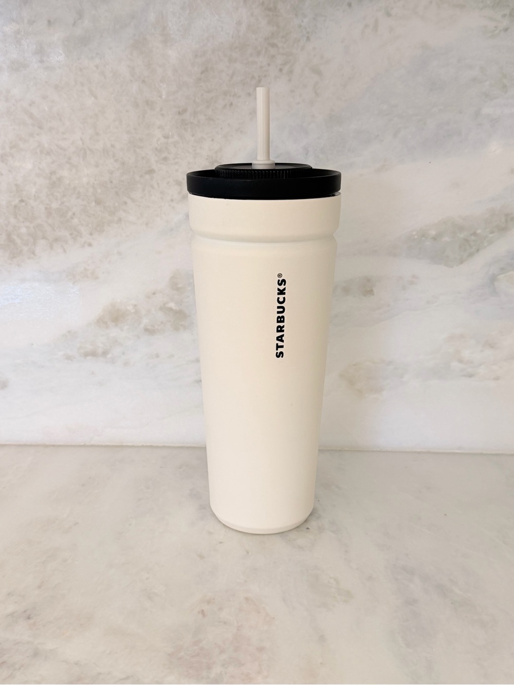 Starbucks White and Black Reusable steel Tumbler with Straw